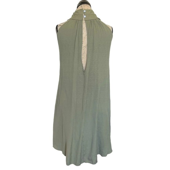 Womens Green Trapeze Dress High Mock Neckline Sleeveless Pleated Mini Sz  Small - Picture 6 of 12